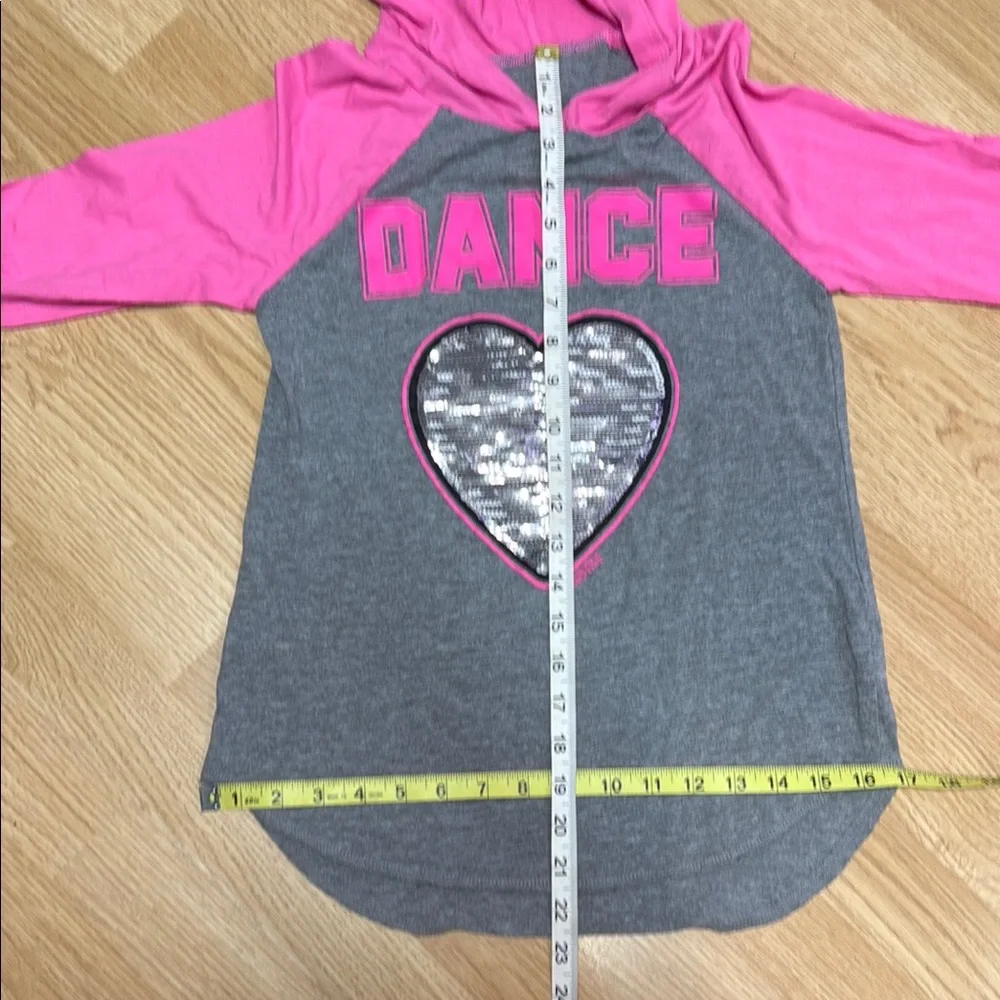 Justice Active Girls 12 Gray Pink Dance Hooded Top Flip Sequin Long Sleeve Shirt